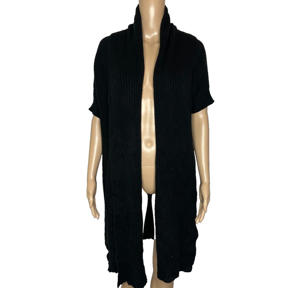 Women's Small TSE 100% Cashmere Ribbed Short Sleeve Open Cardigan Sweater Black - Picture 1 of 5